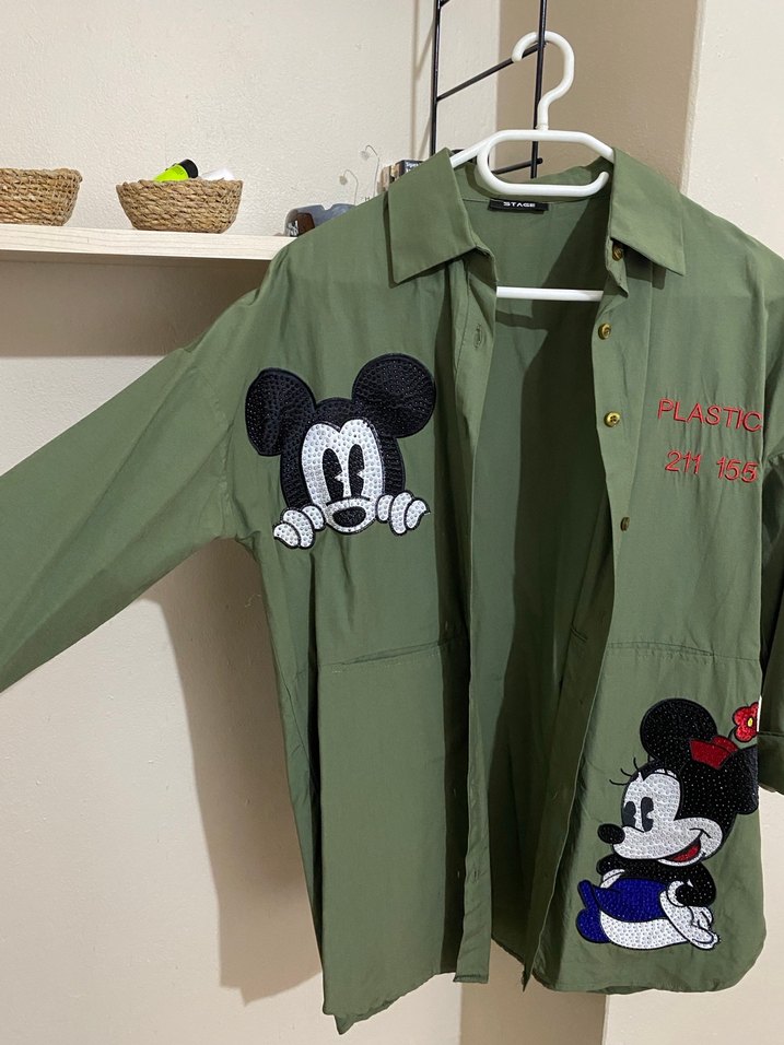 Kadın Haki Midi Pamuklu Baskılı Gomlek - Görsel 2