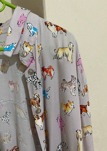 Uzun Kollu Gri Desenli Salaş Kadın Gömlek - Görsel 2