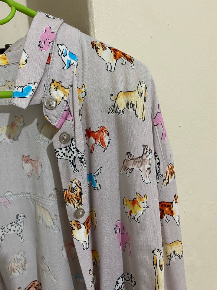 Uzun Kollu Gri Desenli Salaş Kadın Gömlek - Görsel 2