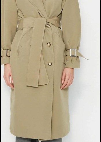 Bej Düğmeli Salaş Midi Kadın Trençkot - Görsel 5