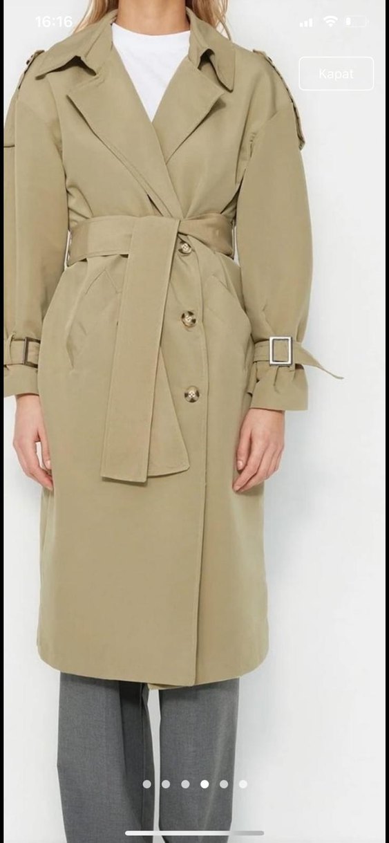 Bej Düğmeli Salaş Midi Kadın Trençkot - Görsel 5