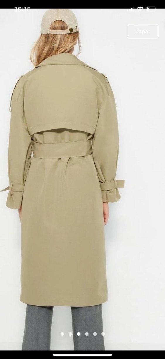 Bej Düğmeli Salaş Midi Kadın Trençkot - Görsel 3