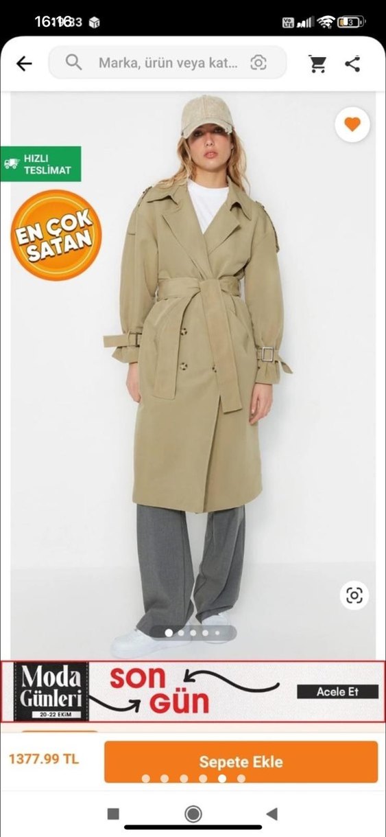 Bej Düğmeli Salaş Midi Kadın Trençkot - Görsel 4