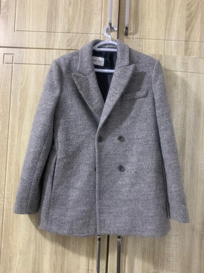 Gri Düğmeli Yün kadın Ceket - Görsel 2