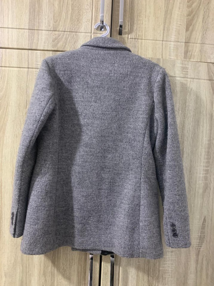 Gri Düğmeli Yün kadın Ceket - Görsel 3