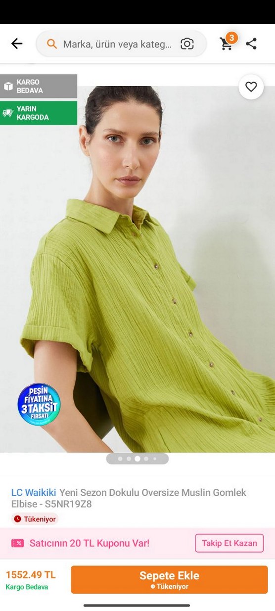 LC Waikiki Oversize Dokulu Midi Elbise - Görsel 3