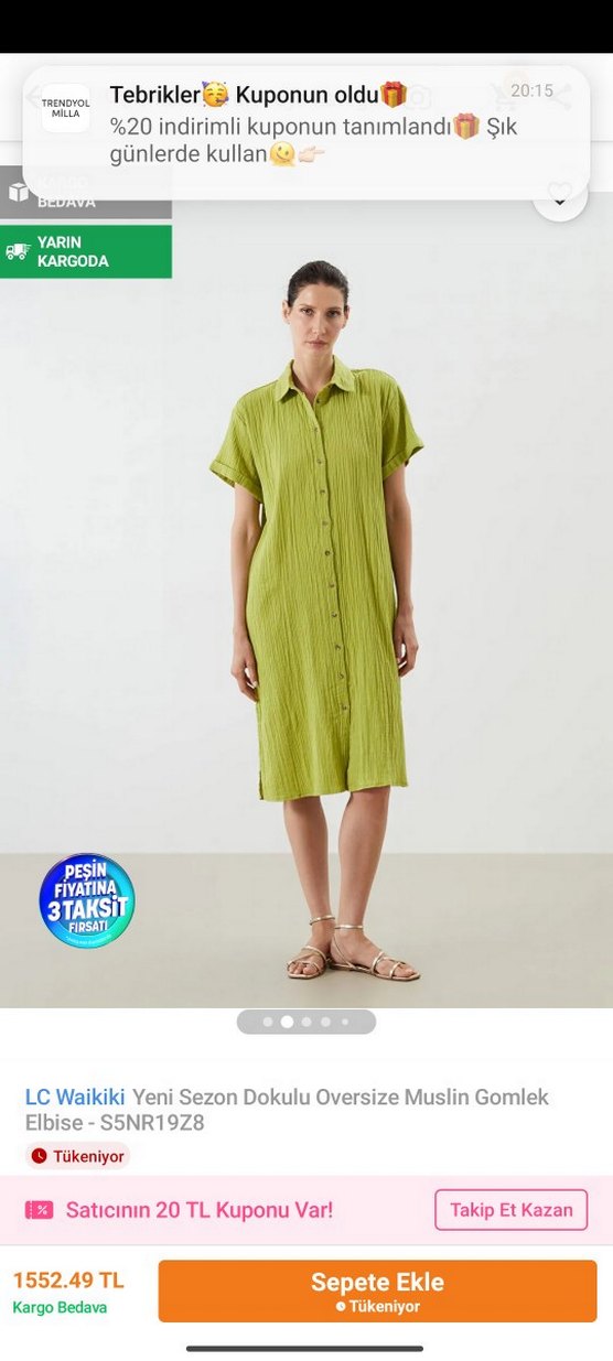 LC Waikiki Oversize Dokulu Midi Elbise - Görsel 2