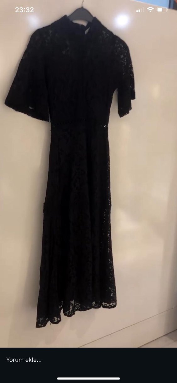 Dantel Detaylı Siyah Midi  Elbise - Görsel 2