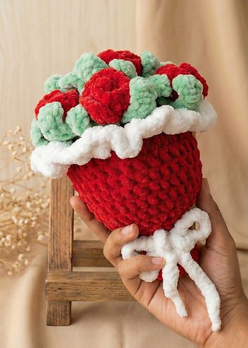 Amigurumi Solmayan Kırmızı Gül Buketi - Görsel 3