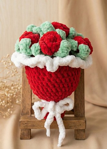Amigurumi Solmayan Kırmızı Gül Buketi - Görsel 2