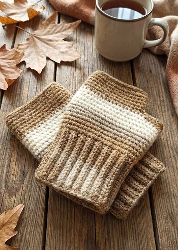 Kahve Tonları El Yapımı Vintage Yarım Eldiven - Görsel 3