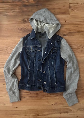 Gri Kapüşonlu Denim Ceket