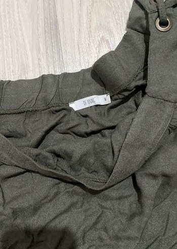 Kadın haki Keten Kayık Yaka Bluz - Görsel 3