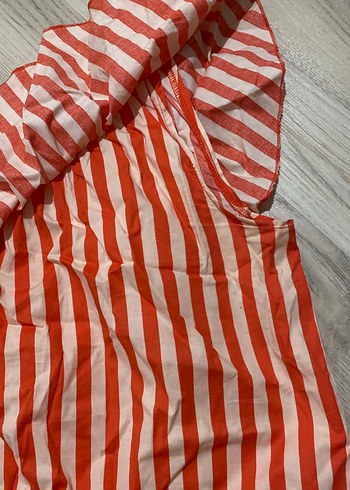 Turuncu Çizgili Drapeli Kadın Bluz - Görsel 2