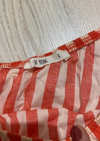 Turuncu Çizgili Drapeli Kadın Bluz - Görsel 3