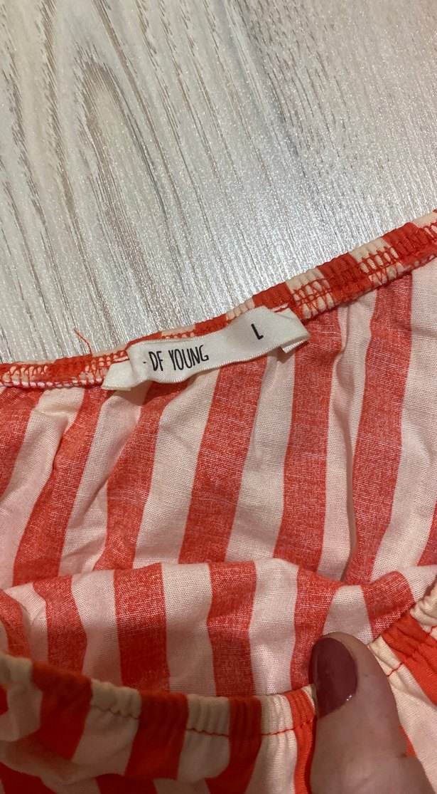 Turuncu Çizgili Drapeli Kadın Bluz - Görsel 3