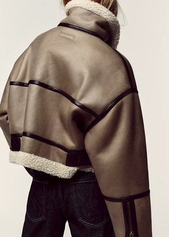 Kürk Detaylı Haki Deri Kadın Ceket - Görsel 4