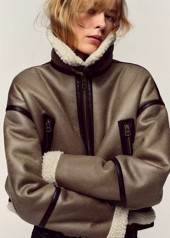 Kürk Detaylı Haki Deri Kadın Ceket - Görsel 3