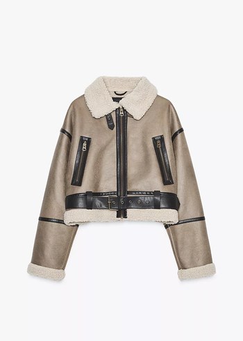 Kürk Detaylı Haki Deri Kadın Ceket - Görsel 7