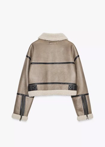 Kürk Detaylı Haki Deri Kadın Ceket - Görsel 8