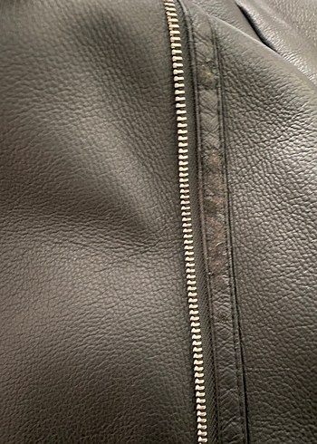 Deri Acı Kahve Biker Ceket, Fermuarlı, Midi Boy - Görsel 3