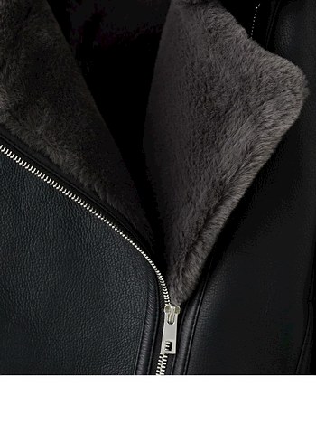 Deri Acı Kahve Biker Ceket, Fermuarlı, Midi Boy - Görsel 2