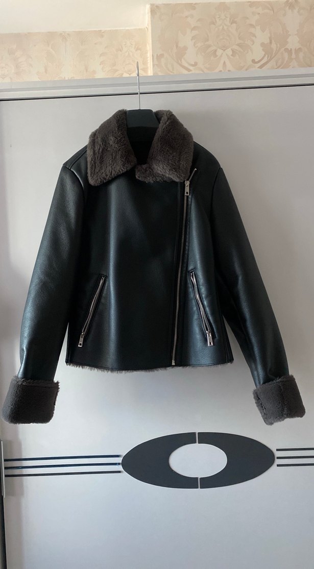 Deri Acı Kahve Biker Ceket, Fermuarlı, Midi Boy - Görsel 4