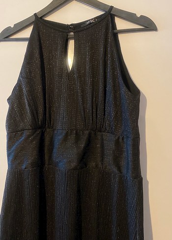 Uzun Siyah Askılı Simli Kadın Abiye Elbise - Görsel 2