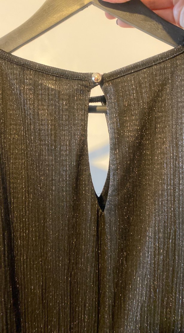 Uzun Siyah Askılı Simli Kadın Abiye Elbise - Görsel 3