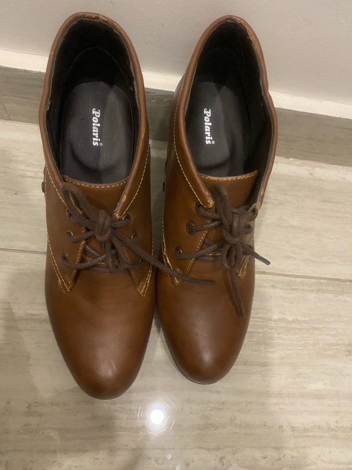 Kahverengi Deri Topuklu Kadın Bot - Görsel 2