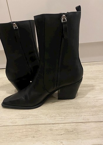Siyah Deri Kadın Topuklu Bot - Görsel 7