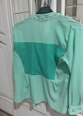 Düğmeli Turkuaz Kadın Gömlek - Görsel 2