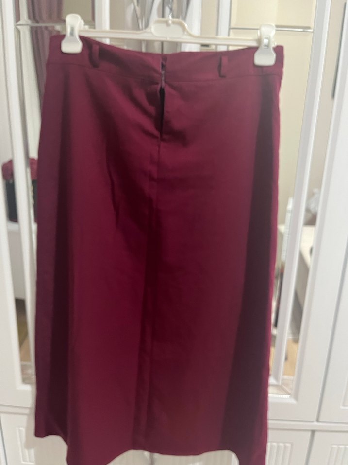 Bordo Düğmeli Uzun Kadın Etek - Görsel 2