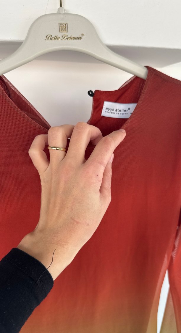 Uzun Kollu Tül içi astarlı Batik Desenli Elbise - Görsel 2