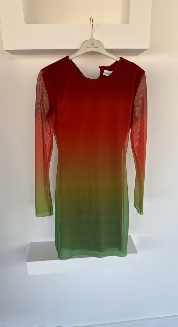 Uzun Kollu Tül içi astarlı Batik Desenli Elbise - Görsel 4