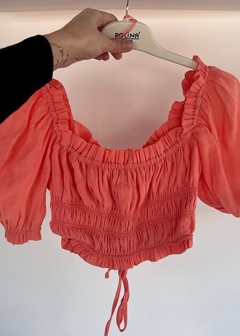 Kırmızı Fırfırlı Keten Mini Bluz - Görsel 4