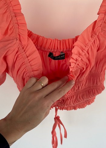 Kırmızı Fırfırlı Keten Mini Bluz - Görsel 3