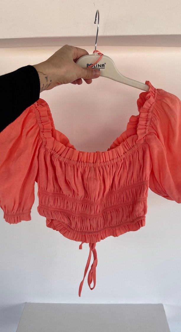 Kırmızı Fırfırlı Keten Mini Bluz - Görsel 4