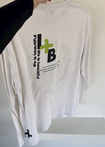 Beyaz Baskılı Pamuk uzun kollu Tişört - Görsel 3