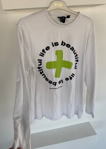 Beyaz Baskılı Pamuk uzun kollu Tişört - Görsel 2