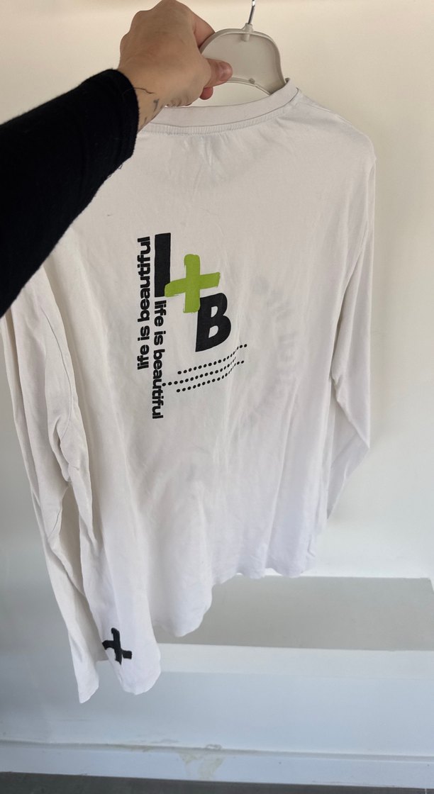 Beyaz Baskılı Pamuk uzun kollu Tişört - Görsel 3