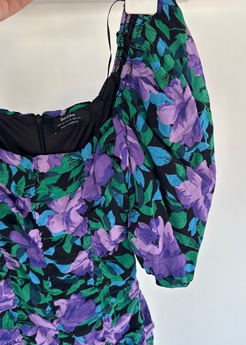 Mor Desenli Drapeli Kadın Elbise - Görsel 3