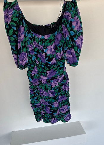 Mor Desenli Drapeli Kadın Elbise - Görsel 4