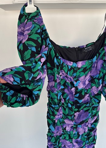 Mor Desenli Drapeli Kadın Elbise - Görsel 6