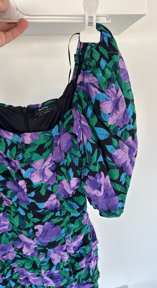 Mor Desenli Drapeli Kadın Elbise - Görsel 3