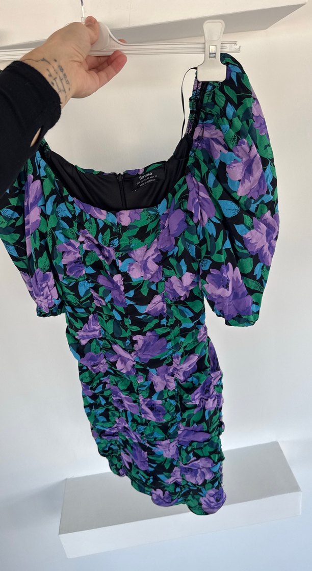 Mor Desenli Drapeli Kadın Elbise - Görsel 2