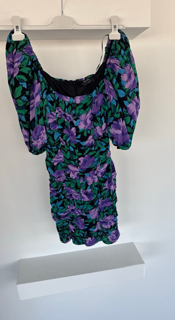 Mor Desenli Drapeli Kadın Elbise - Görsel 4