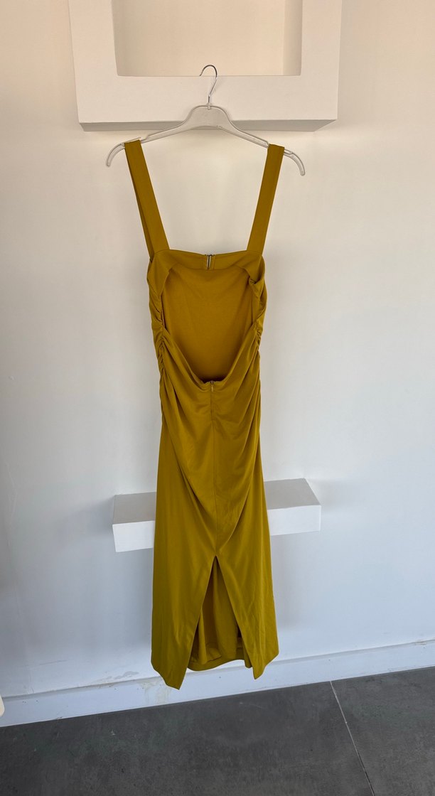 Sarı Uzun Drapeli sırt detaylı Askılı Elbise - Görsel 2