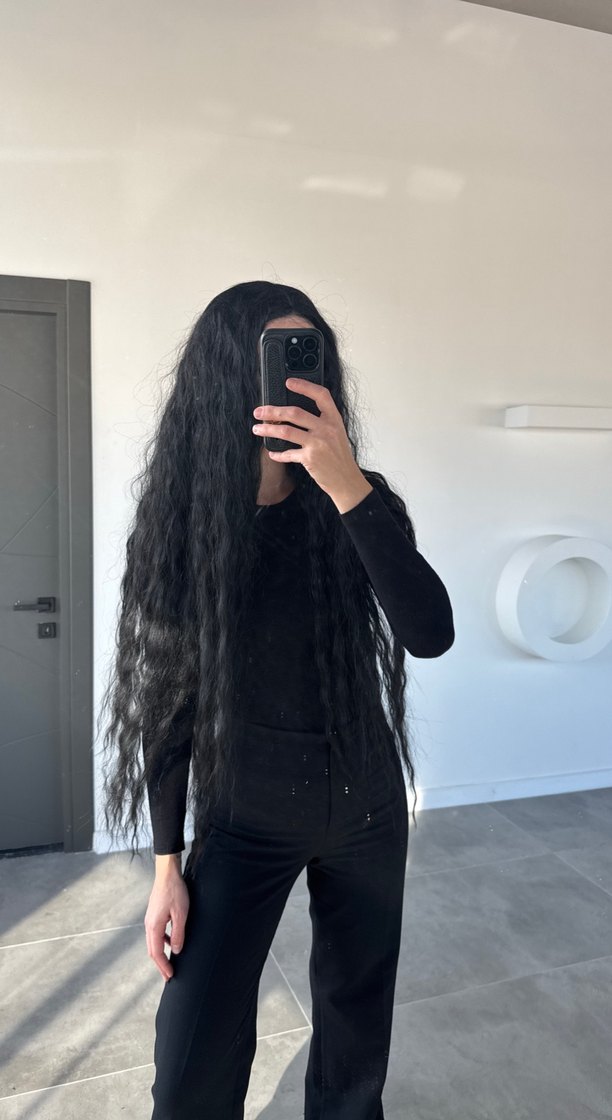 Uzun Siyah tül peruk - Görsel 3