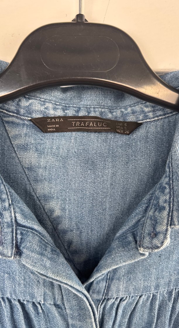 Düğmeli Kısa Kollu Denim Gömlek - Görsel 2